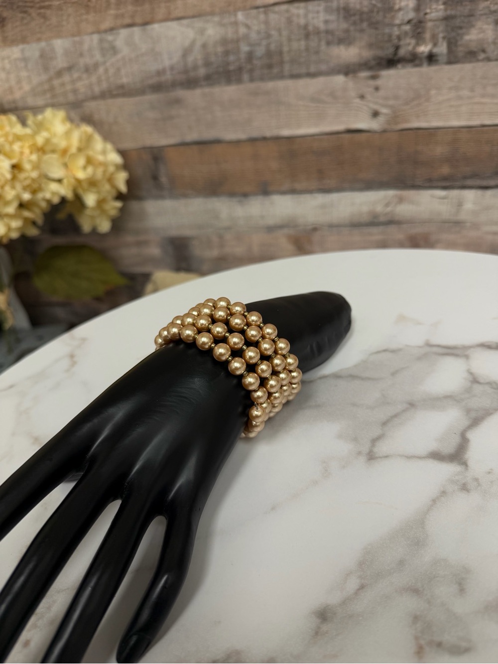 5 strand wrapped champagne pearl bracelet OS